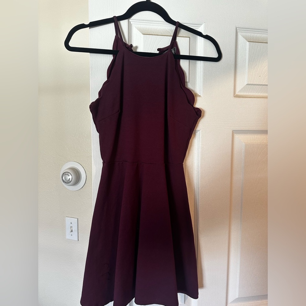 Wine-Colored Halter A-Line dress